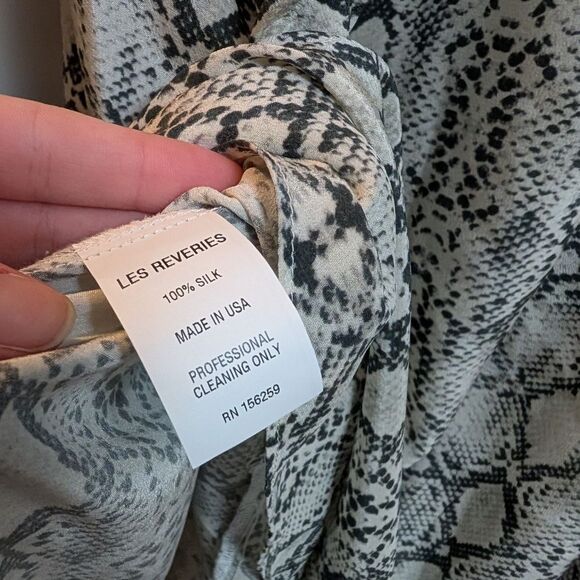 NWOT Les Rêveries Printed Silk Crepe De Chine Midi Dress in Snake print Size 4 - Picture 8 of 8